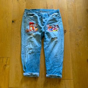 Custom Levi Jeans with Disney patches